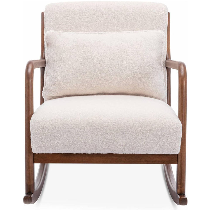 Alice'S Home - Fauteuil À Bascule Design En Bois Et Tissu. Bouclettes Blanches. Structure Hévéa Teinté Noyer Clair | Designix - Amazon    - https://designix.fr/