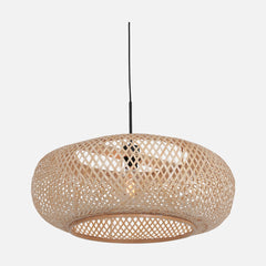 Suspension bambou naturel, abat-jour rond tressé Ø 60 cm, hauteur réglable | Maze