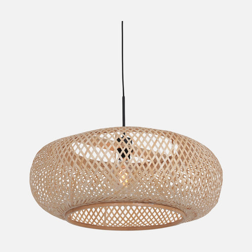 Suspension bambou naturel, abat-jour rond tressé Ø 60 cm, hauteur réglable | Maze