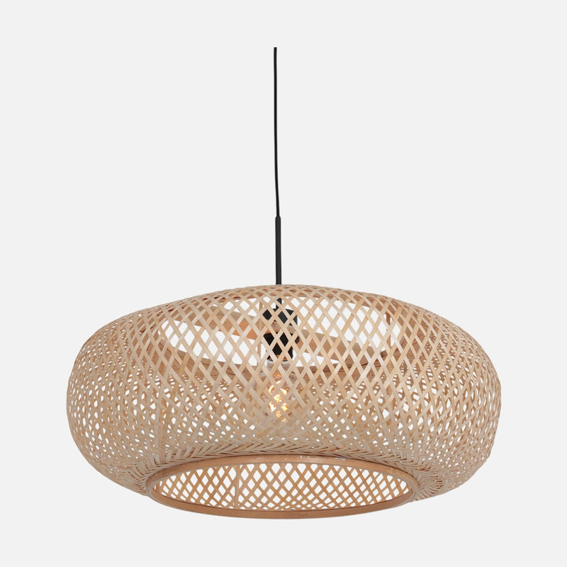 Suspension bambou naturel, abat-jour rond tressé Ø 60 cm, hauteur réglable | Maze