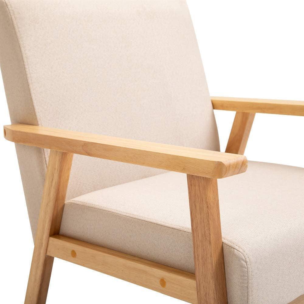 Fauteuil En Bois Relax Scandinave Canapé Salon 2 Places Simple Chaise Tissu En Lin Moderne Design Sofa Pour Chambres À Coucher Jardin (Beige) | Designix -     - https://designix.fr/