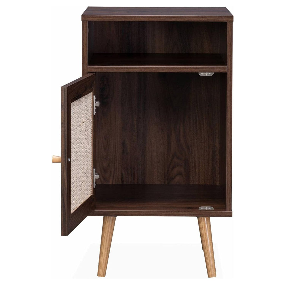 Alice'S Home - Table De Chevet En Cannage - Bohème - 40X39X65.8Cm. Couleur Noyer - 2 Niveaux - 1 Porte - 1 Espace De Rangement - Pieds Scandinaves | Designix - Amazon    - https://designix.fr/