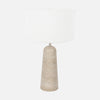 Lampe de chevet travertin, pied naturel & abat-jour lin blanc | Travino