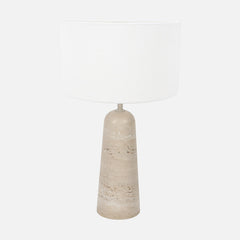 Lampe de chevet travertin, pied naturel & abat-jour lin blanc | Travino