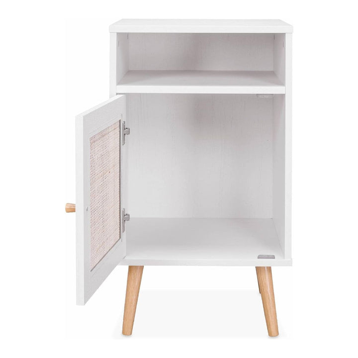 Alice'S Home - Lot De 2 Tables De Chevet En Cannage - Bohème - 40X39X65.8Cm Blanc - 2 Niveaux - 1 Portes - 1 Espace De Rangement - Pieds Scandinaves | Designix - Amazon    - https://designix.fr/