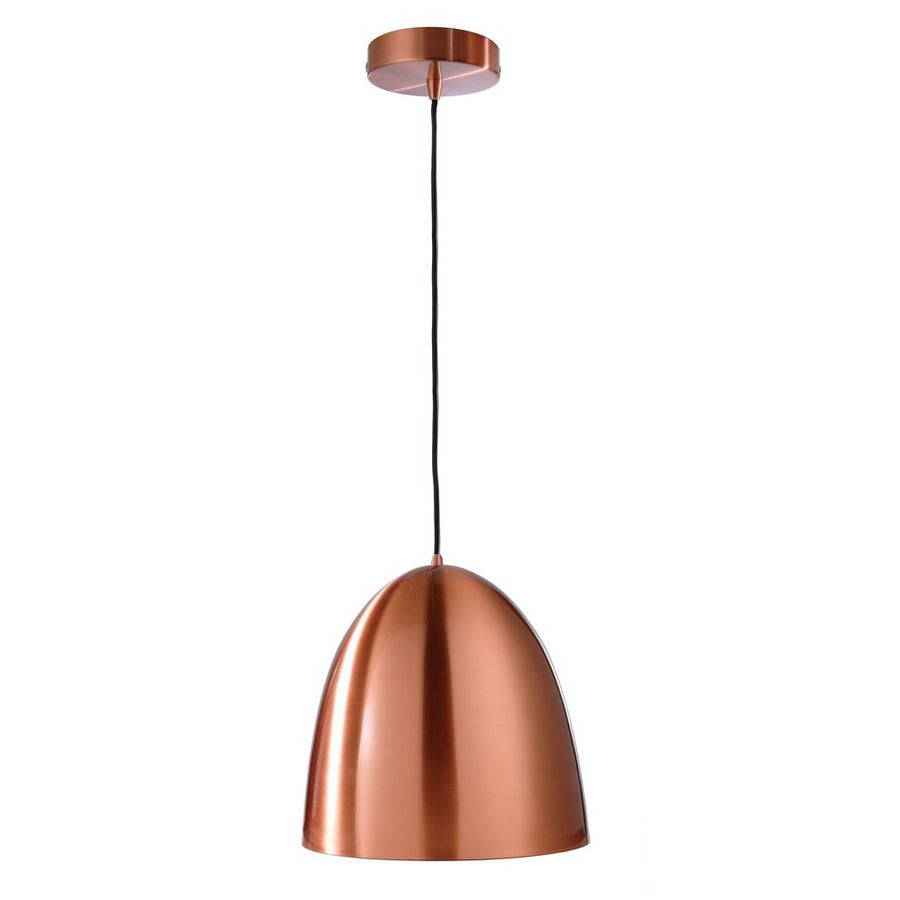 Suspension cuivrée de face avec cordon noir et rosace ronde