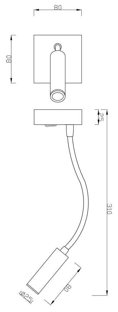 Applique murale Brahe aluminium et noire, L 31 cm