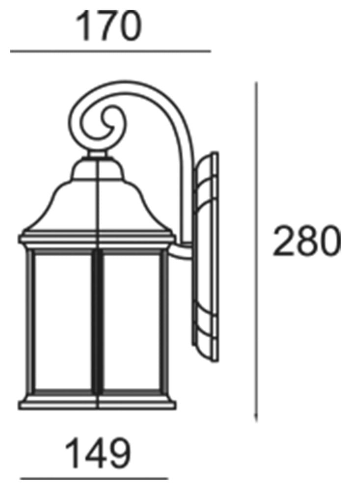Schéma technique coté : largeur 170 mm, hauteur 280 mm et largeur du corps 149 mm.