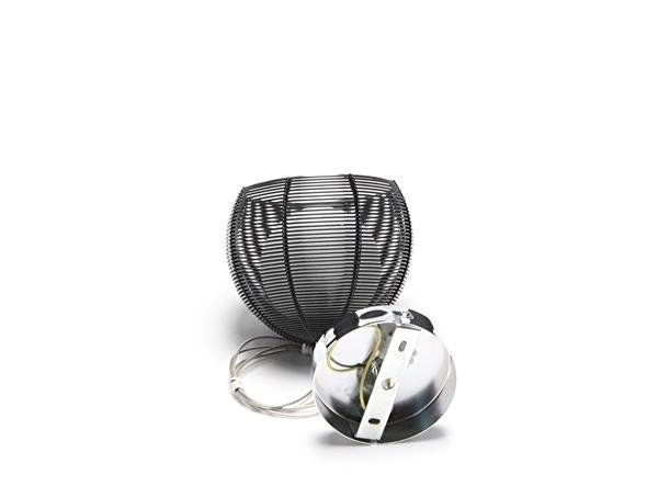 Abat-jour noir posé près de sa rosace chromée et de son câble.