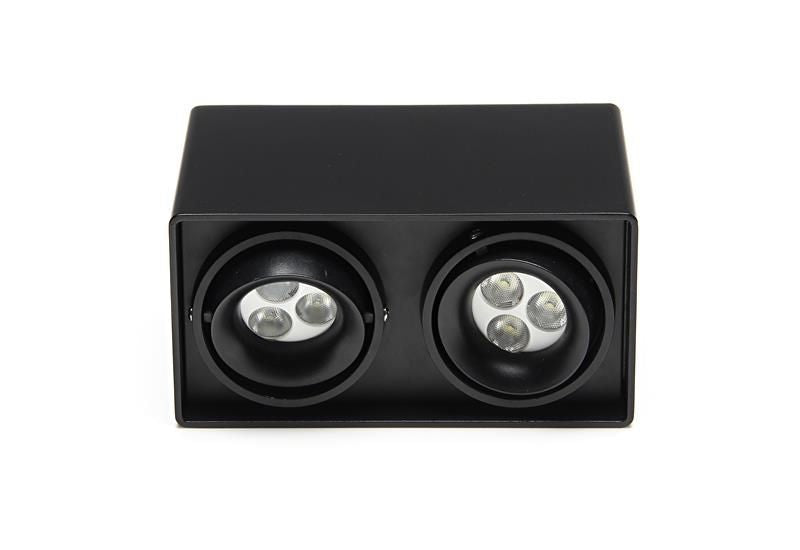 Détail des modules LED visibles à l'intérieur des deux têtes du spot