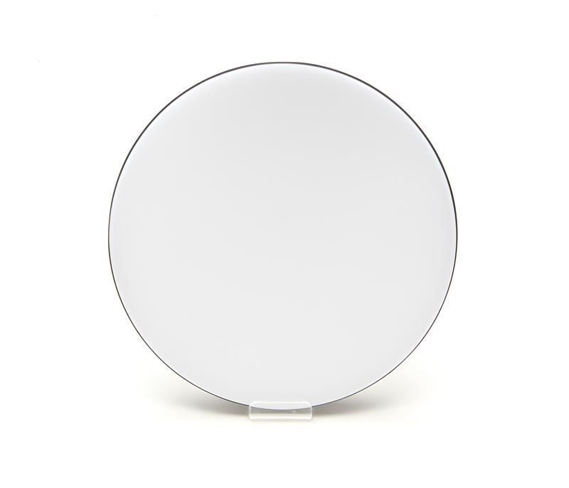 Face avant du plafonnier rond, diffuseur opale blanc et fin liseré gris foncé.