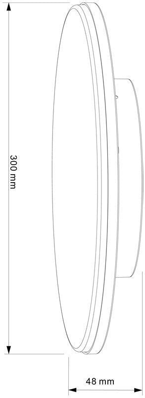 Schéma technique du luminaire rond indiquant un diamètre de 300 mm et 48 mm d’épaisseur.