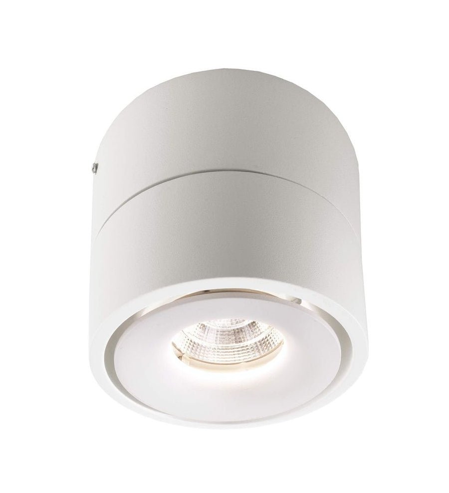 Spot blanc circulaire monté au plafond, face avant avec LED allumée