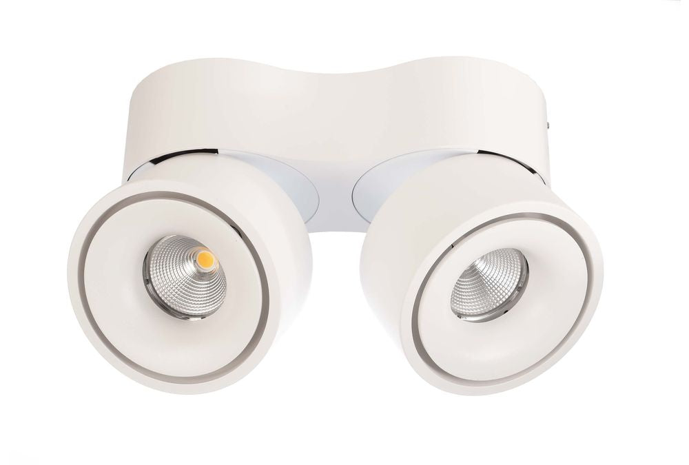 Détail rapproché des deux têtes et de la source LED.