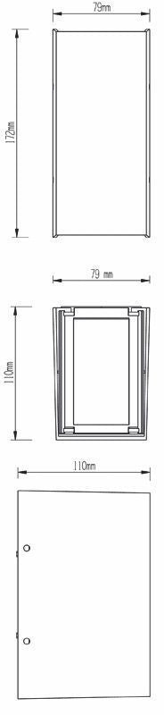 Schéma technique coté de l'applique avec largeur 79 mm, hauteur 172 mm et profondeur 110 mm.