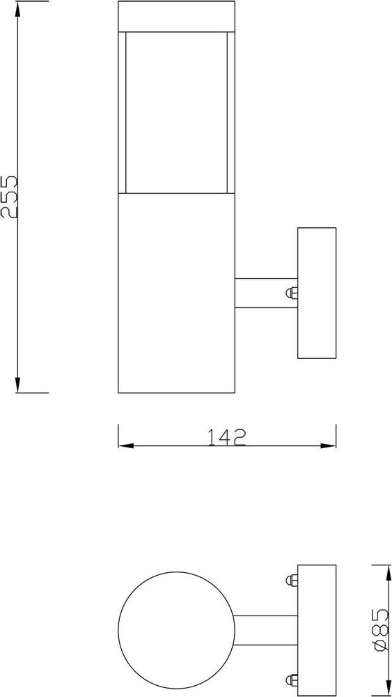 Schéma de dimensions avec hauteur 255 mm, profondeur 142 mm et diamètre de platine 85 mm.
