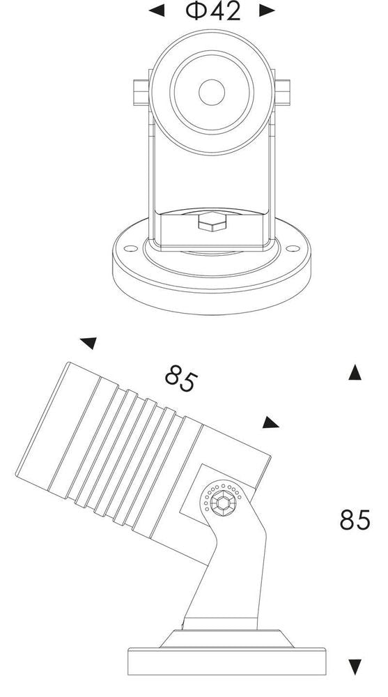 Schéma technique du projecteur avec diamètre 42 mm et deux cotes de 85 mm.