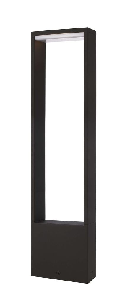 Vue de trois quarts du lampadaire anthracite, cadre ouvert et base pleine.