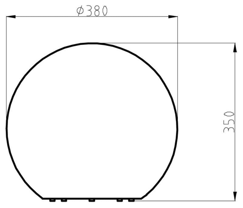 Schéma technique coté indiquant un diamètre de 380 mm et une hauteur de 350 mm.