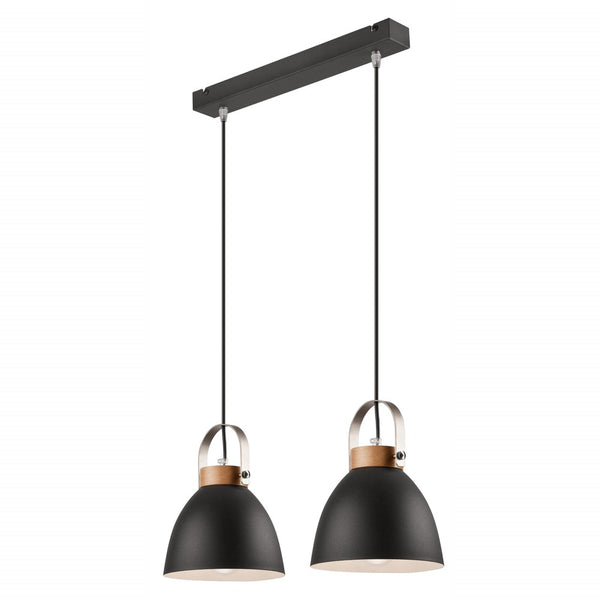 Suspension 2 lumières anthracite et bois