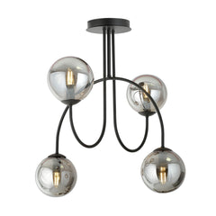 Plafonnier Jonquira 4 lumières noir et anthracite, verre