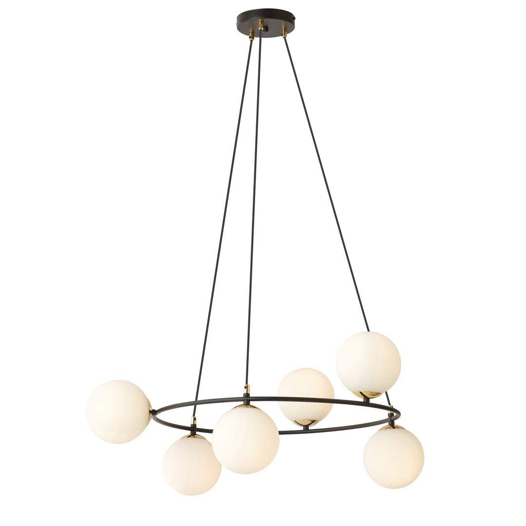 Plafonnier Akuryon 6 lumières noir et opale, verre