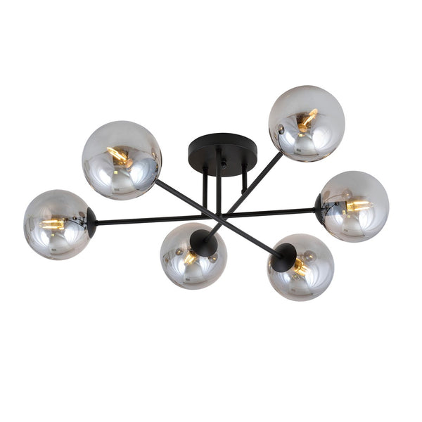Plafonnier Trellara 6 lumières noir et anthracite, verre
