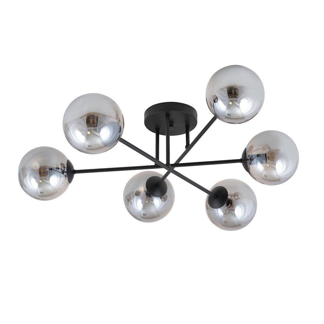 Plafonnier Trellara 6 lumières noir et anthracite, verre