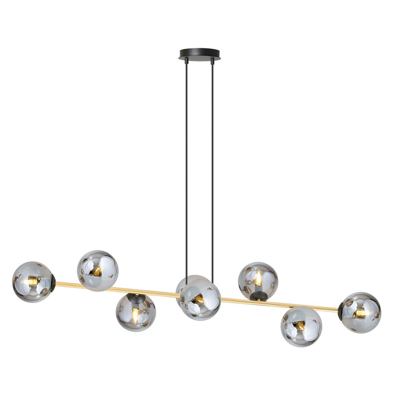 Suspension Esbaran 8 lumières noire et dorée, verre