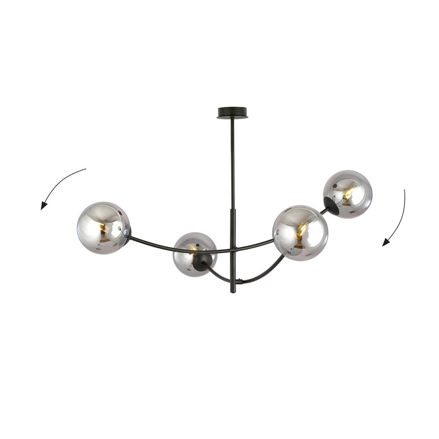 Plafonnier Dramnir 4 lumières noir et anthracite, verre