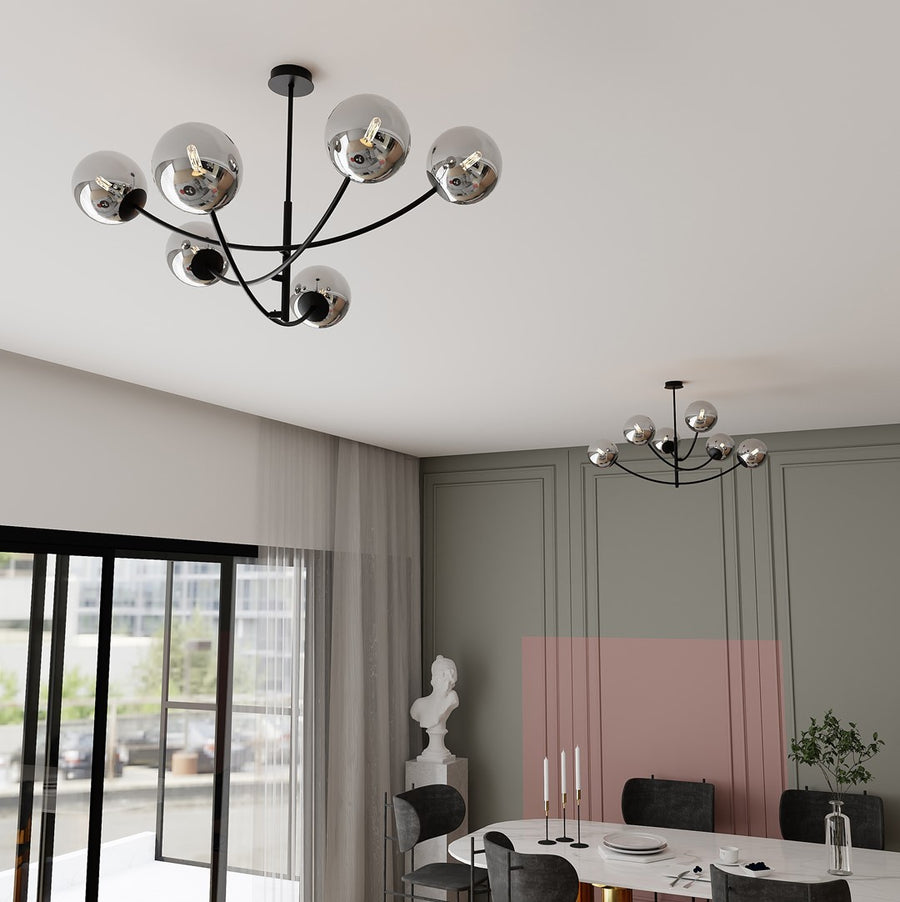 Plafonnier Dramnir 6 lumières noir et anthracite, verre