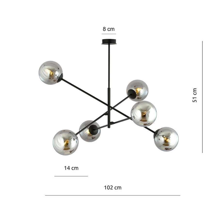 Plafonnier Norrika 6 lumières noir et anthracite, verre