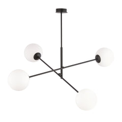 Plafonnier Norrika 4 lumières noir et opale, verre