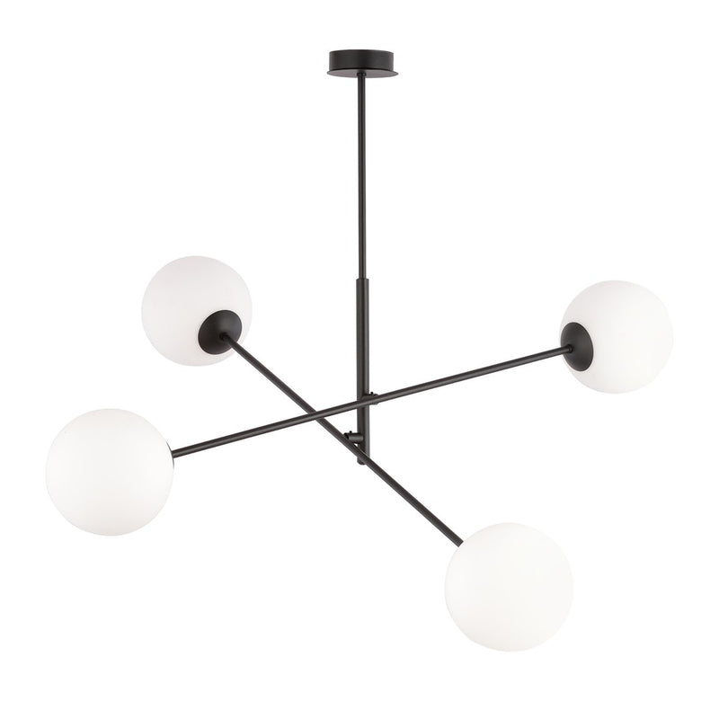 Plafonnier Norrika 4 lumières noir et opale, verre