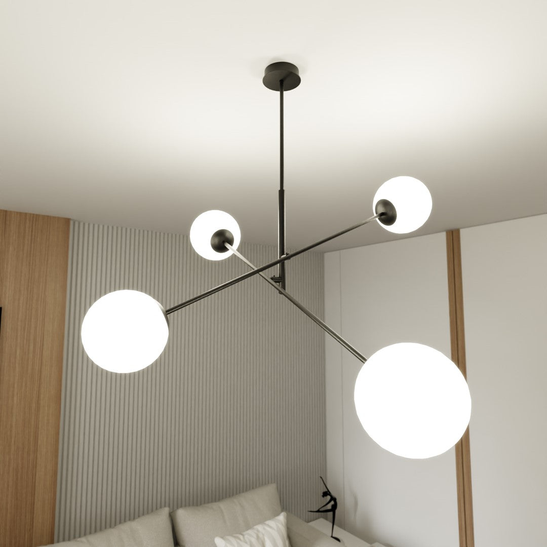 Plafonnier Norrika 4 lumières noir et opale, verre
