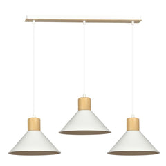 Suspension Akrinok 3 lumières blanche, bois