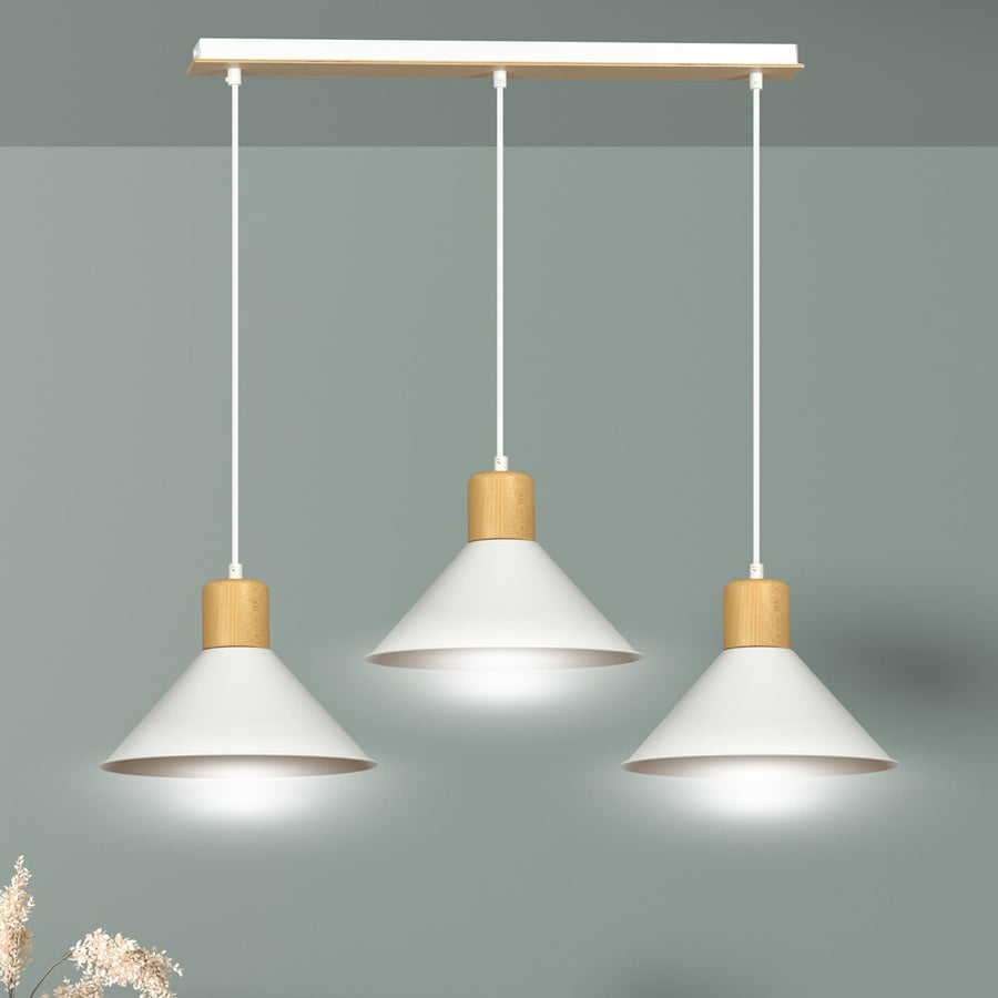 Suspension Akrinok 3 lumières blanche, bois