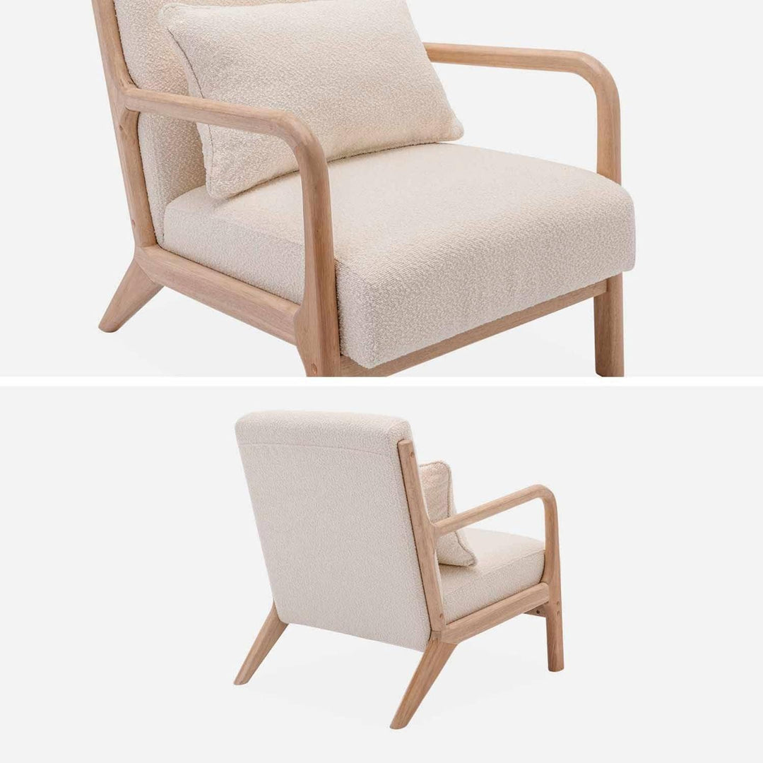 Alice'S Home - Fauteuil À Bouclettes Blanches Texturées. Bois Et Tissu. 1 Place Droit Fixe. Pieds Compas Scandinave. Structure En Bois Solide | Designix - Amazon    - https://designix.fr/