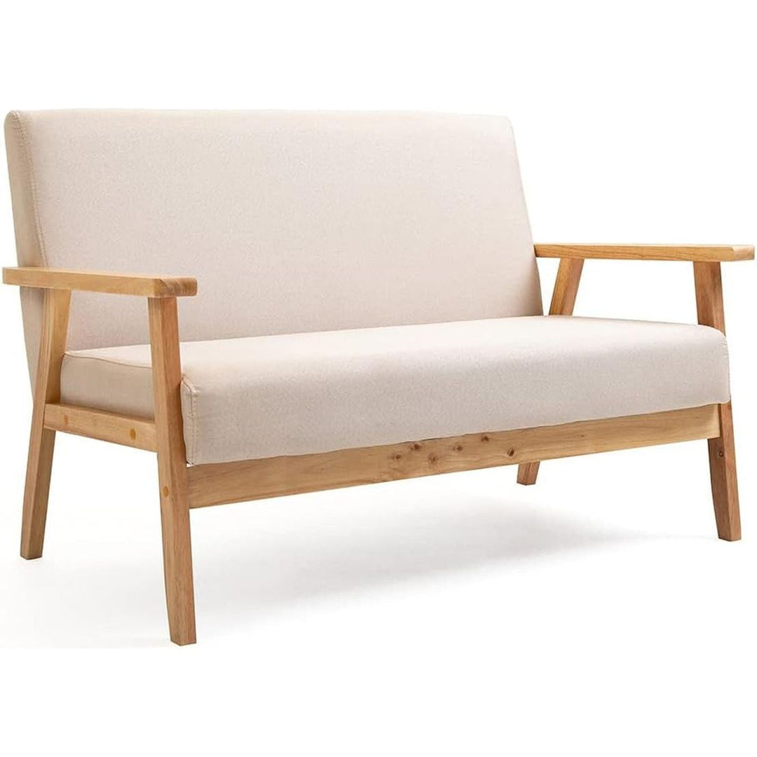 Fauteuil En Bois Relax Scandinave Canapé Salon 2 Places Simple Chaise Tissu En Lin Moderne Design Sofa Pour Chambres À Coucher Jardin (Beige) | Designix -     - https://designix.fr/