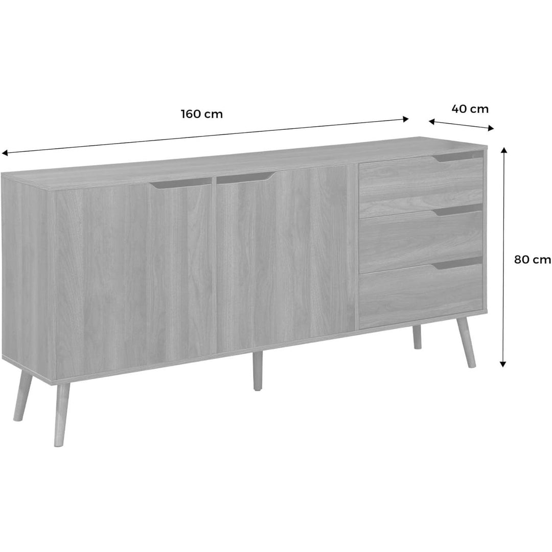 Alice'S Home - Buffet De Rangement Scandinave 2 Portes. 3 Tiroirs. Décor Bois De Noyer. 160Cm | Designix - Amazon    - https://designix.fr/