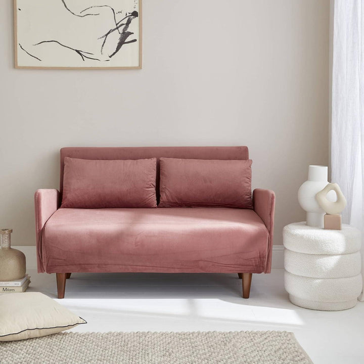 Alice'S Home - Canapé Convertible En Velours - Panam - 2 Places Scandinave. Pieds Bois Foncé. Vieux Rose. Banquette. Dossier Inclinable | Designix -     - https://designix.fr/