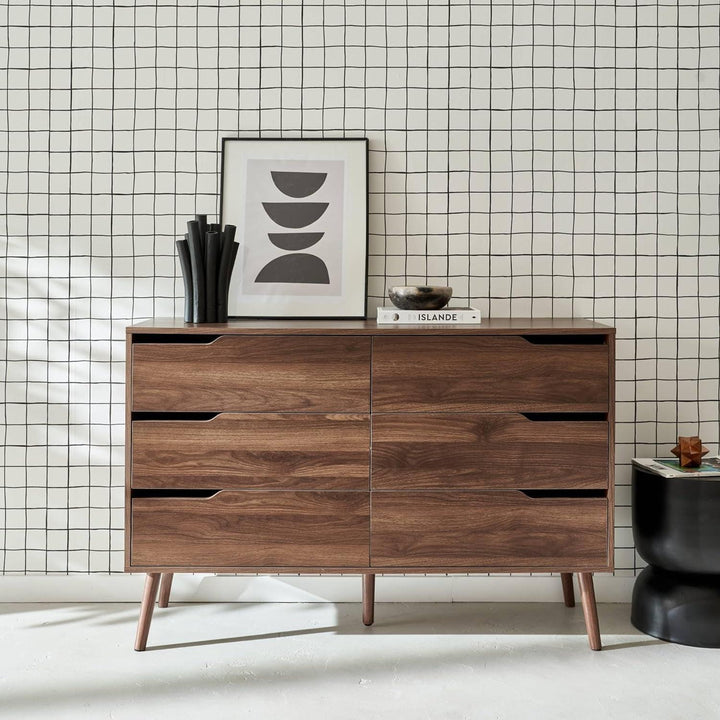 Alice'S Home - Commode Décor Bois De Noyer. 6 Tiroirs. Pieds En Pin Massif | Designix - Amazon    - https://designix.fr/