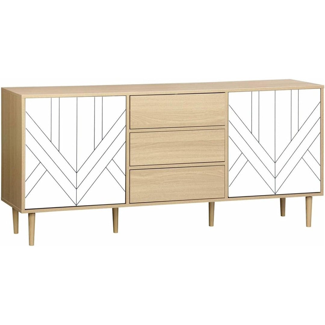 Alice'S Home - Buffet De Rangement Décor Bois Et Blanc - Mika - 2 Niveaux. 2 Portes. 3 Tiroirs. L 160 X L 40 X H 74Cm | Designix - Amazon    - https://designix.fr/