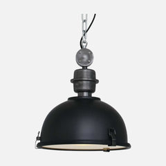 Suspension style industriel, dôme métal noir Ø32 cm à verre, cuisine | Bikkel