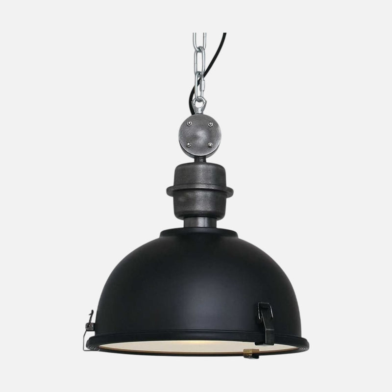 Suspension style industriel, dôme métal noir Ø32 cm à verre, cuisine | Bikkel