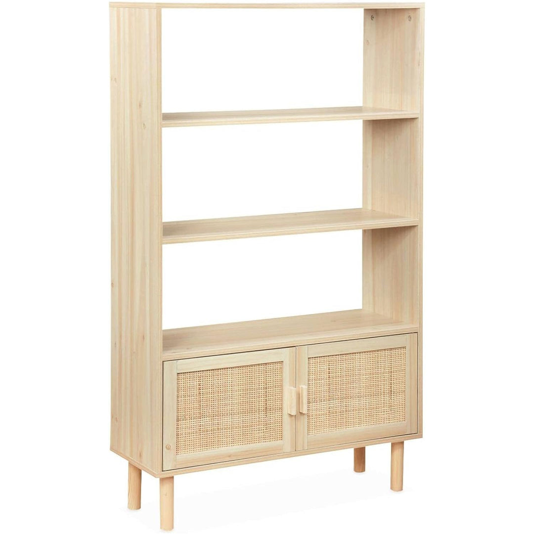 Alice'S Home - Étagère Bibliothèque Décor Bois Et Cannage - Camargue - 3 Niveaux. 2 Portes | Designix - Amazon    - https://designix.fr/