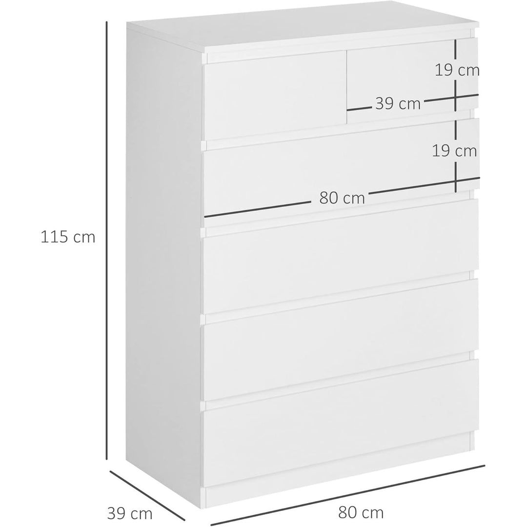 Commode 6 Tiroirs Meuble De Rangement Sans Poignées Design Minimaliste - 80 X 39 X 115 Cm - Blanc | Designix - Amazon    - https://designix.fr/