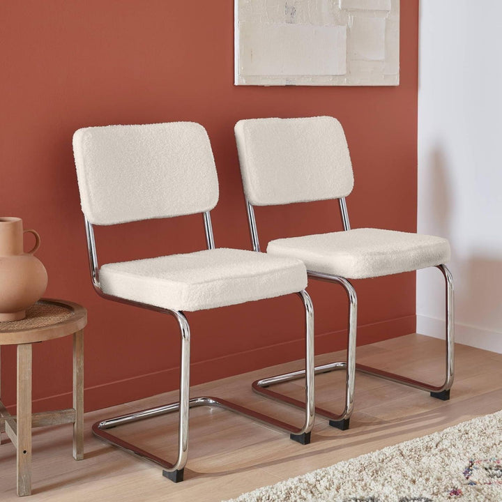 Alice'S Home - 2 Chaises Cantilever - Maja - À Bouclettes Couleur Crème 46 X 54.5 X 84.5Cm | Designix - Amazon    - https://designix.fr/