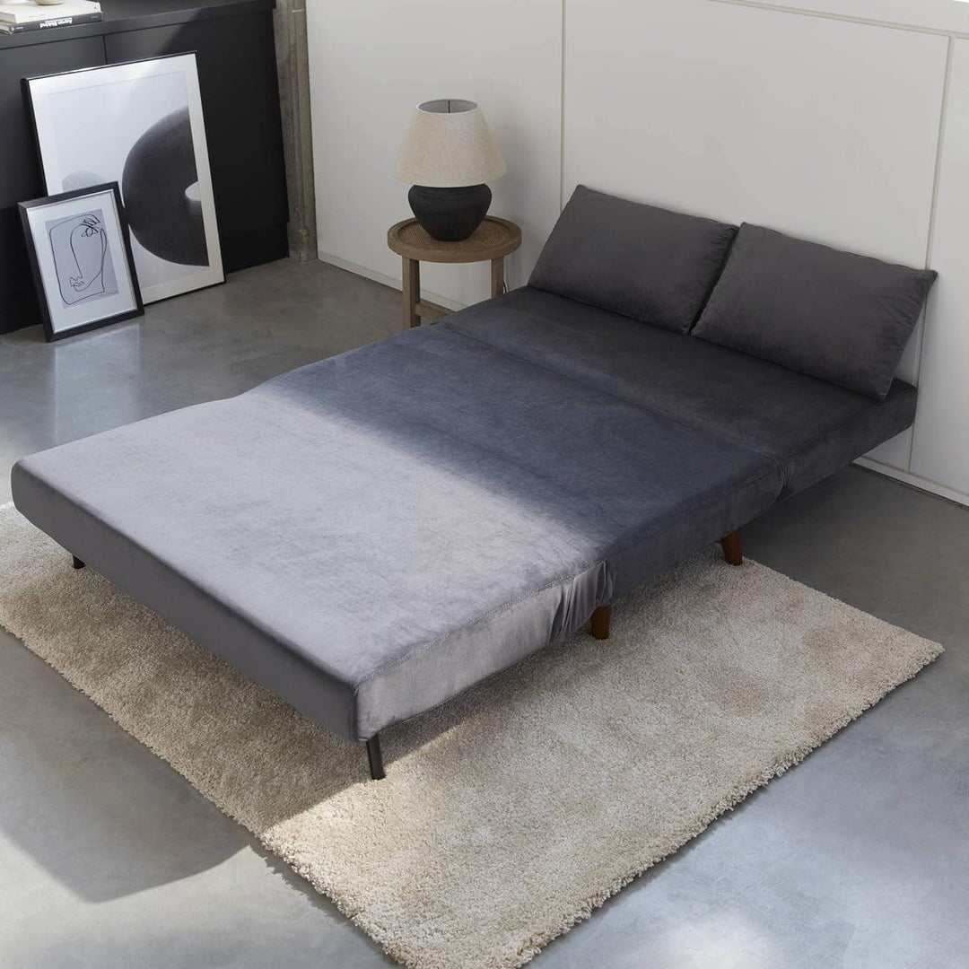 Alice'S Home - Canapé Convertible 2 Places Gris Foncé - Guesta - Pieds Bois. Banquette. Dossier Inclinable | Designix -     - https://designix.fr/