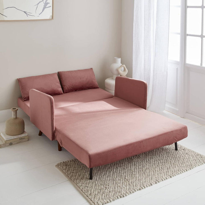 Alice'S Home - Canapé Convertible En Velours - Panam - 2 Places Scandinave. Pieds Bois Foncé. Vieux Rose. Banquette. Dossier Inclinable | Designix -     - https://designix.fr/